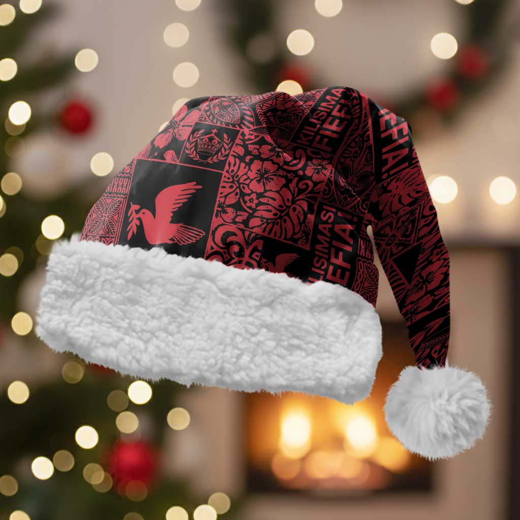 Black Tonga Kilisimasi Fiefia Christmas Santa Hat Pacific Patchwork Xmas Vibes - Polynesian Pride