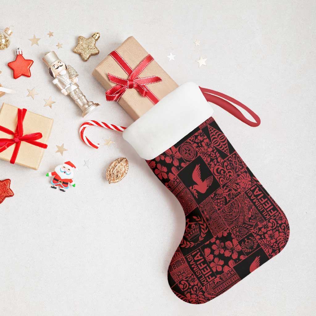 Black Tonga Kilisimasi Fiefia Christmas Stocking Pacific Patchwork Xmas Vibes - Polynesian Pride