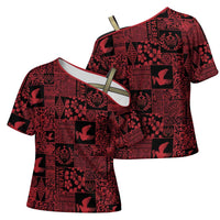 Black Tonga Kilisimasi Fiefia Cross Shoulder Shirt Pacific Patchwork Xmas Vibes - Polynesian Pride