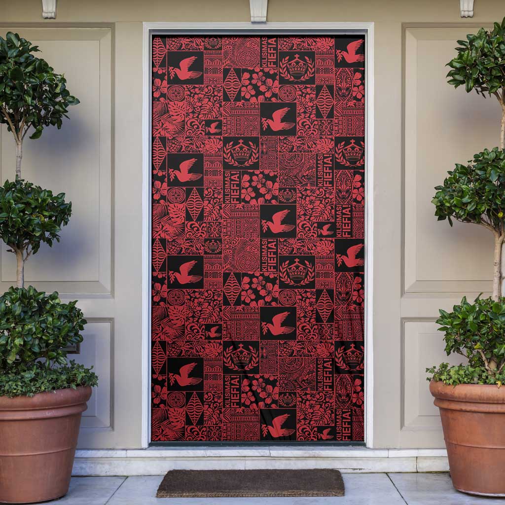 Black Tonga Kilisimasi Fiefia Door Cover Pacific Patchwork Xmas Vibes LT9 Black - Polynesian Pride