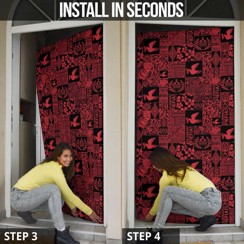 Black Tonga Kilisimasi Fiefia Door Cover Pacific Patchwork Xmas Vibes - Polynesian Pride