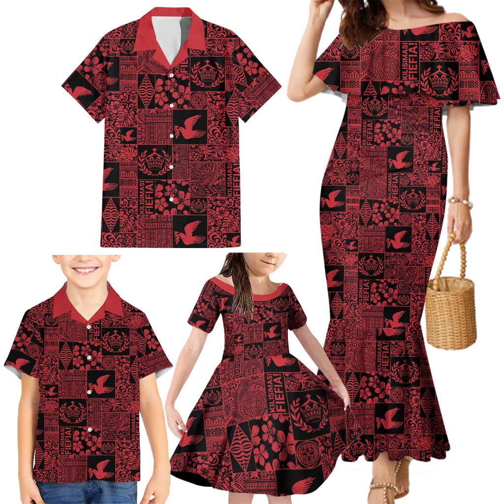 Black Tonga Kilisimasi Fiefia Family Matching Mermaid Dress and Hawaiian Shirt Pacific Patchwork Xmas Vibes LT9 - Polynesian Pride