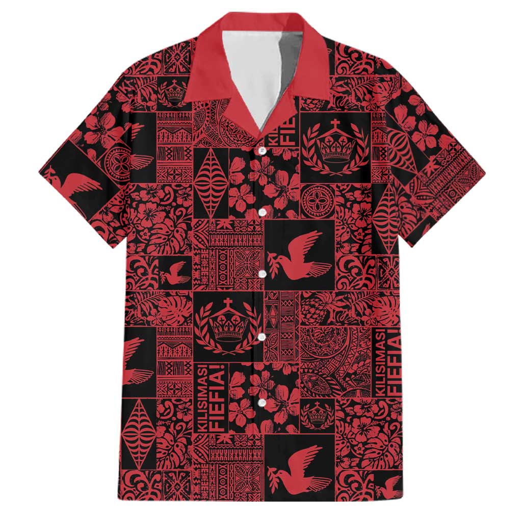 Black Tonga Kilisimasi Fiefia Family Matching Mermaid Dress and Hawaiian Shirt Pacific Patchwork Xmas Vibes LT9 Dad's Shirt - Short Sleeve Black - Polynesian Pride