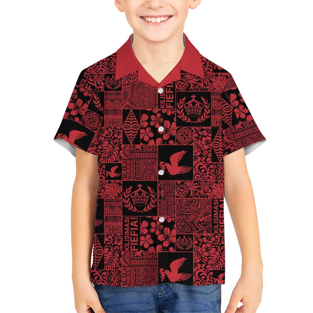 Black Tonga Kilisimasi Fiefia Family Matching Mermaid Dress and Hawaiian Shirt Pacific Patchwork Xmas Vibes LT9 Son's Shirt Black - Polynesian Pride