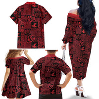 Black Tonga Kilisimasi Fiefia Family Matching Off The Shoulder Long Sleeve Dress and Hawaiian Shirt Pacific Patchwork Xmas Vibes LT9 - Polynesian Pride