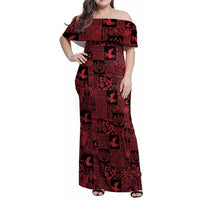 Black Tonga Kilisimasi Fiefia Family Matching Off Shoulder Maxi Dress and Hawaiian Shirt Pacific Patchwork Xmas Vibes LT9 Mom's Dress Black - Polynesian Pride