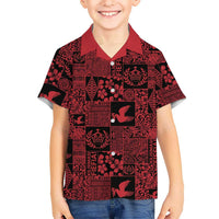 Black Tonga Kilisimasi Fiefia Family Matching Off Shoulder Maxi Dress and Hawaiian Shirt Pacific Patchwork Xmas Vibes LT9 Son's Shirt Black - Polynesian Pride