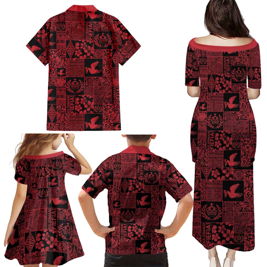 Black Tonga Kilisimasi Fiefia Family Matching Puletasi and Hawaiian Shirt Pacific Patchwork Xmas Vibes - Polynesian Pride