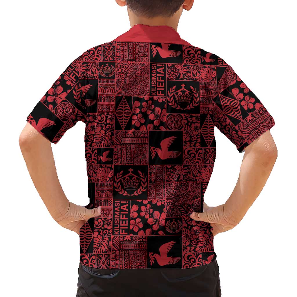 Black Tonga Kilisimasi Fiefia Family Matching Short Sleeve Bodycon Dress and Hawaiian Shirt Pacific Patchwork Xmas Vibes LT9 - Polynesian Pride