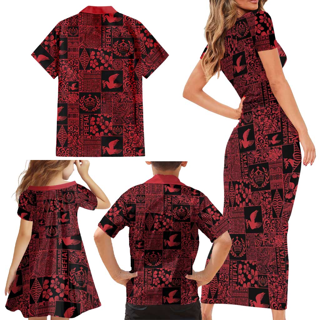 Black Tonga Kilisimasi Fiefia Family Matching Short Sleeve Bodycon Dress and Hawaiian Shirt Pacific Patchwork Xmas Vibes LT9 - Polynesian Pride