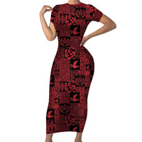 Black Tonga Kilisimasi Fiefia Family Matching Short Sleeve Bodycon Dress and Hawaiian Shirt Pacific Patchwork Xmas Vibes LT9 Mom's Dress Black - Polynesian Pride
