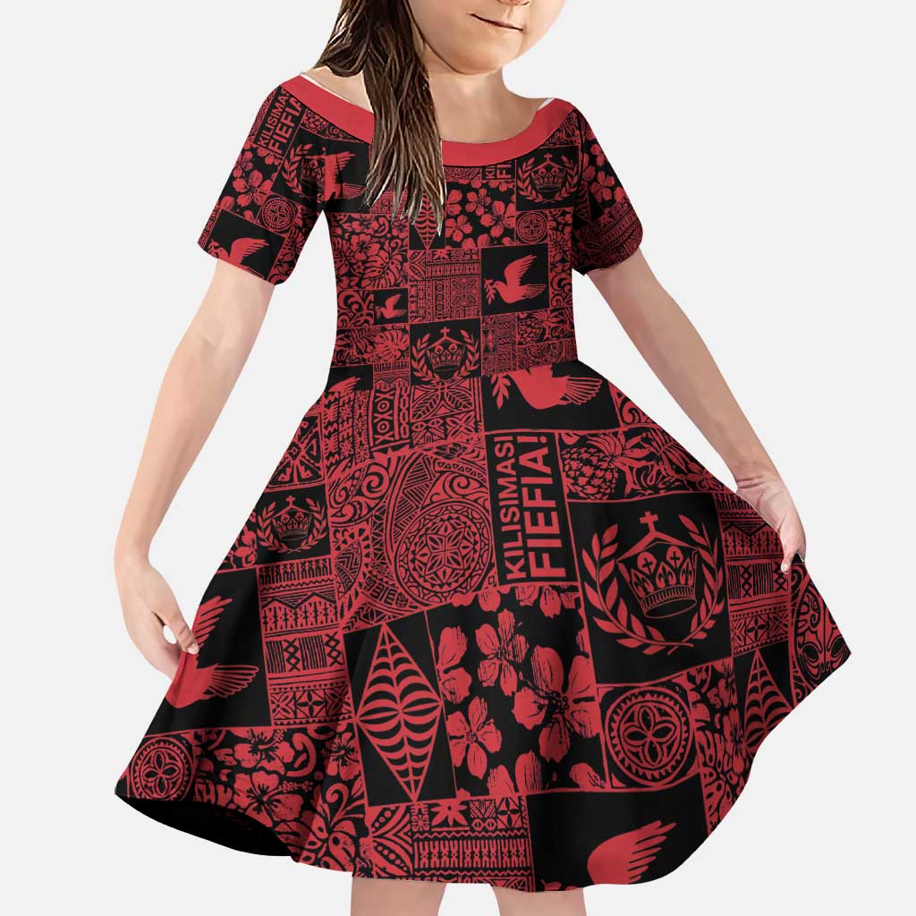 Black Tonga Kilisimasi Fiefia Family Matching Summer Maxi Dress and Hawaiian Shirt Pacific Patchwork Xmas Vibes LT9 Daughter's Dress Black - Polynesian Pride