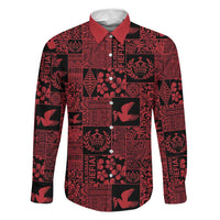 Black Tonga Kilisimasi Fiefia Family Matching Tank Maxi Dress and Hawaiian Shirt Pacific Patchwork Xmas Vibes LT9 Dad's Shirt - Long Sleeve Black - Polynesian Pride