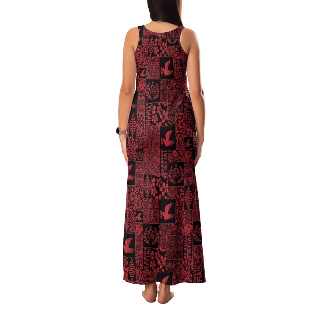 Black Tonga Kilisimasi Fiefia Family Matching Tank Maxi Dress and Hawaiian Shirt Pacific Patchwork Xmas Vibes LT9 - Polynesian Pride