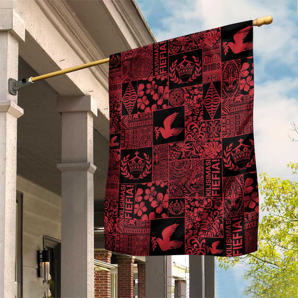 Black Tonga Kilisimasi Fiefia Garden Flag Pacific Patchwork Xmas Vibes - Polynesian Pride