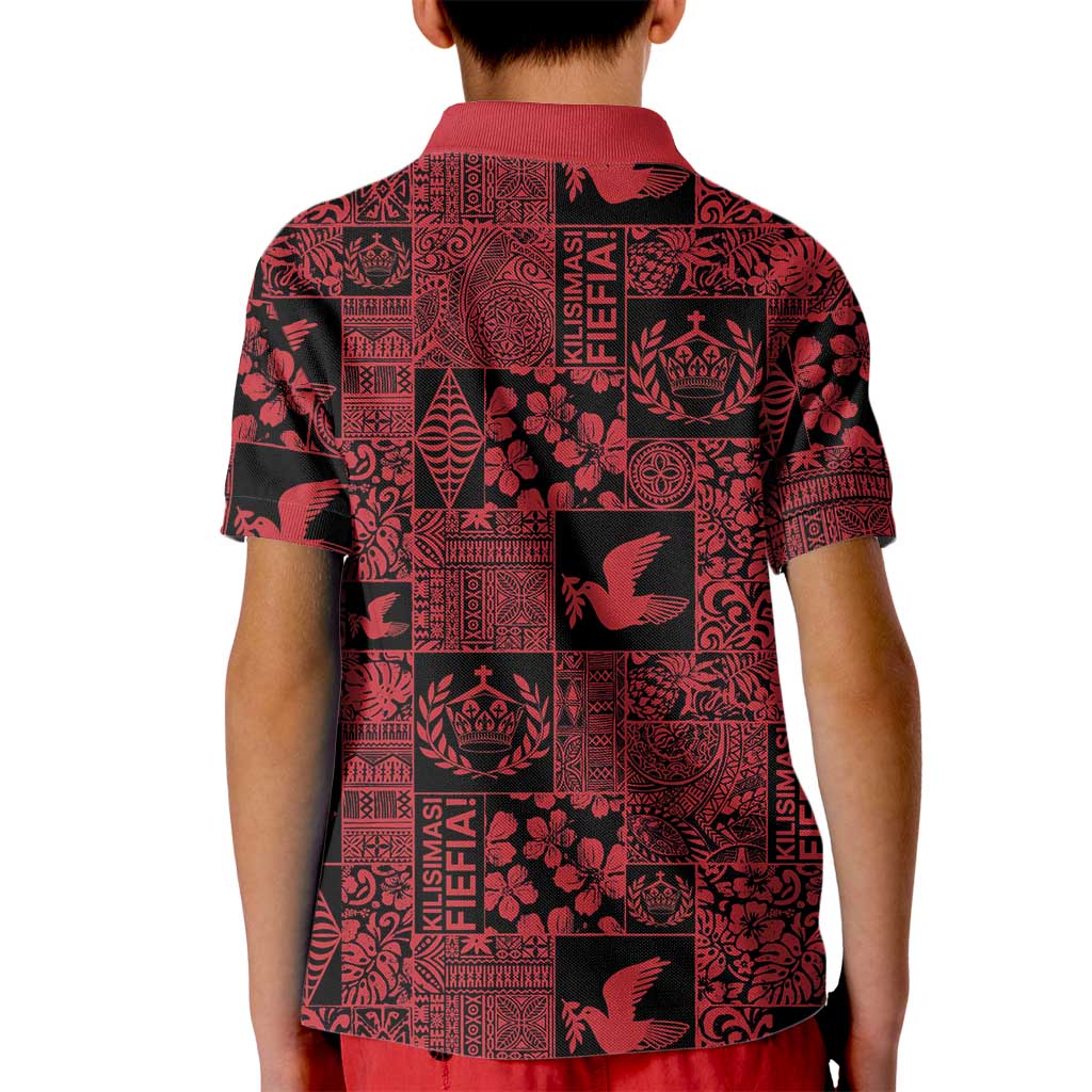Black Tonga Kilisimasi Fiefia Kid Polo Shirt Pacific Patchwork Xmas Vibes - Polynesian Pride
