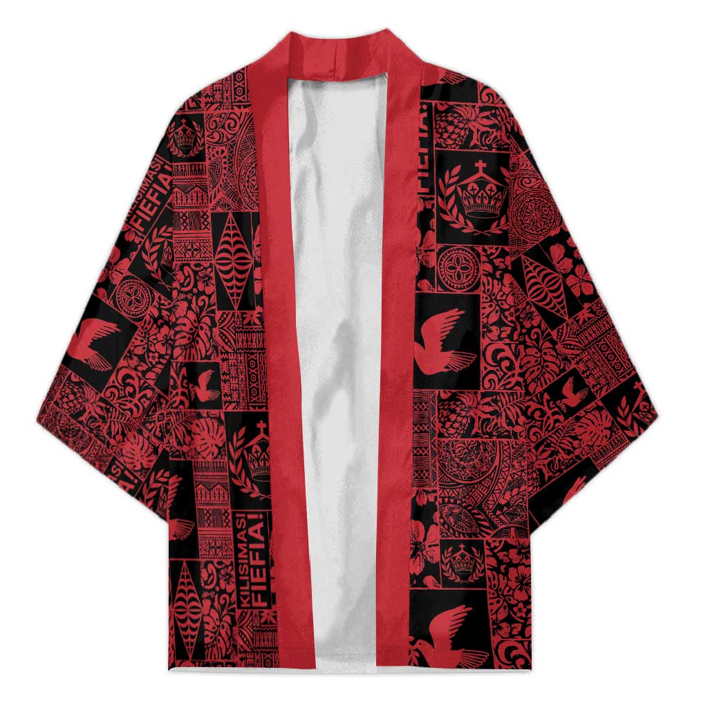 Black Tonga Kilisimasi Fiefia Kimono Pacific Patchwork Xmas Vibes - Polynesian Pride