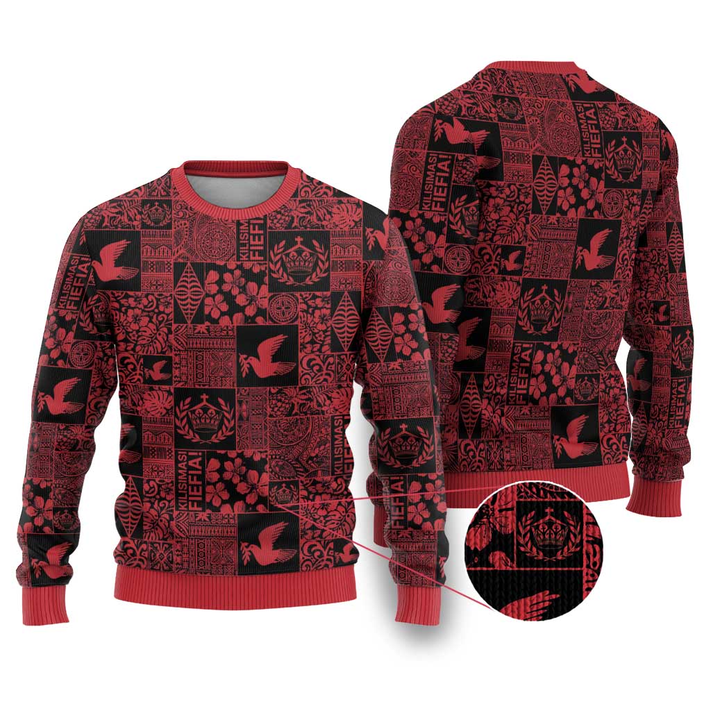 Black Tonga Kilisimasi Fiefia Ugly Christmas Sweater Pacific Patchwork Xmas Vibes - Polynesian Pride