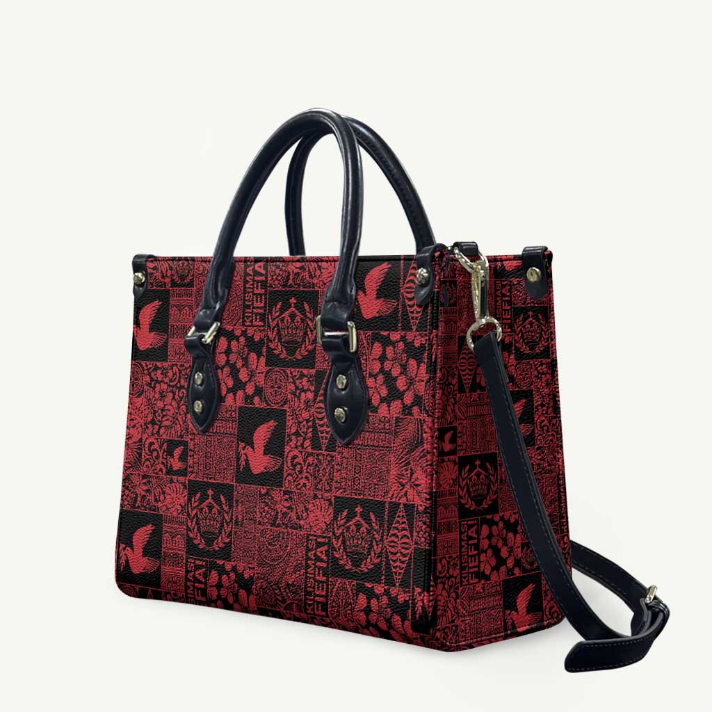 Black Tonga Kilisimasi Fiefia Leather Bag Pacific Patchwork Xmas Vibes - Polynesian Pride