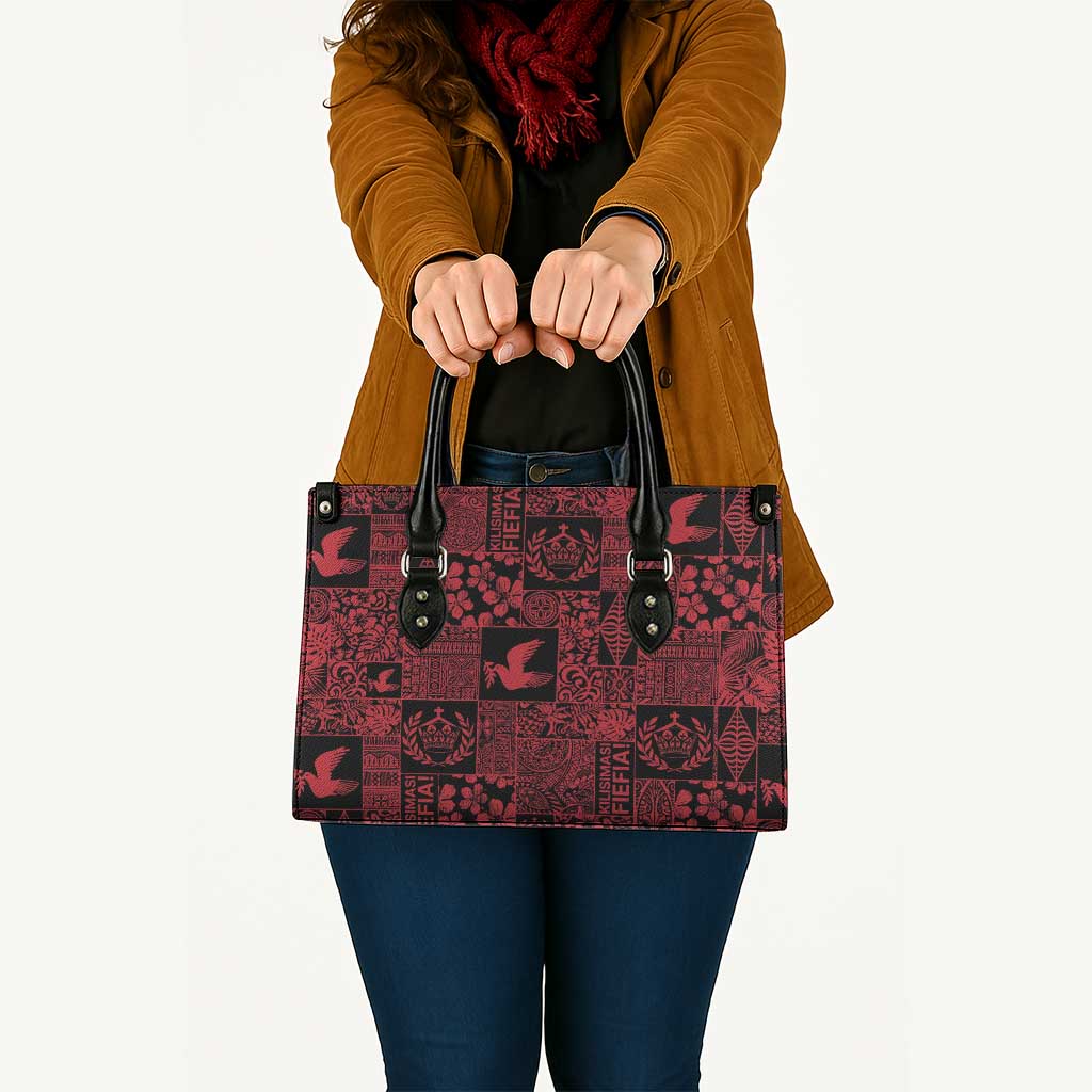 Black Tonga Kilisimasi Fiefia Leather Bag Pacific Patchwork Xmas Vibes - Polynesian Pride