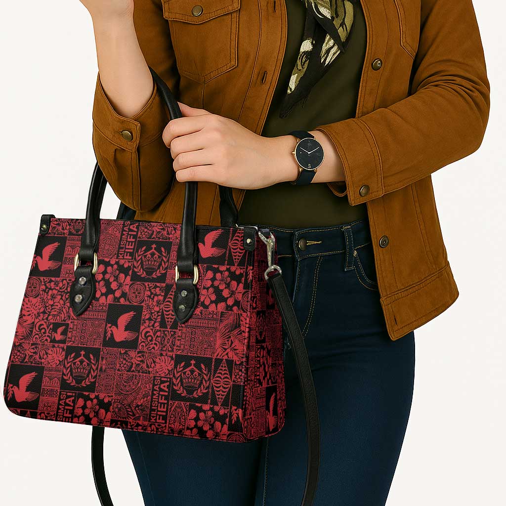 Black Tonga Kilisimasi Fiefia Leather Bag Pacific Patchwork Xmas Vibes - Polynesian Pride