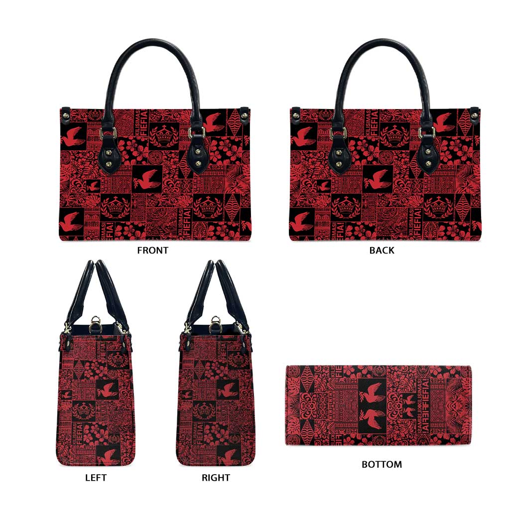 Black Tonga Kilisimasi Fiefia Leather Bag Pacific Patchwork Xmas Vibes - Polynesian Pride