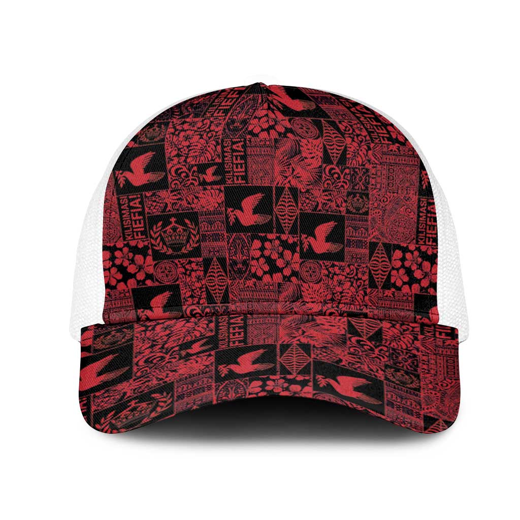 Black Tonga Kilisimasi Fiefia Mesh Trucker Cap Pacific Patchwork Xmas Vibes - Polynesian Pride