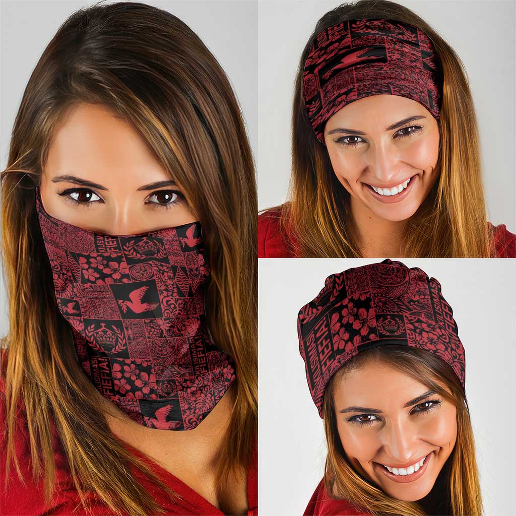 Black Tonga Kilisimasi Fiefia Neck Gaiter Pacific Patchwork Xmas Vibes - Polynesian Pride
