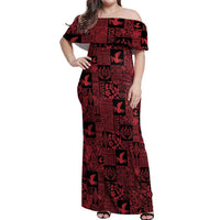 Black Tonga Kilisimasi Fiefia Off Shoulder Maxi Dress Pacific Patchwork Xmas Vibes LT9 Women Black - Polynesian Pride