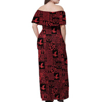 Black Tonga Kilisimasi Fiefia Off Shoulder Maxi Dress Pacific Patchwork Xmas Vibes LT9 - Polynesian Pride