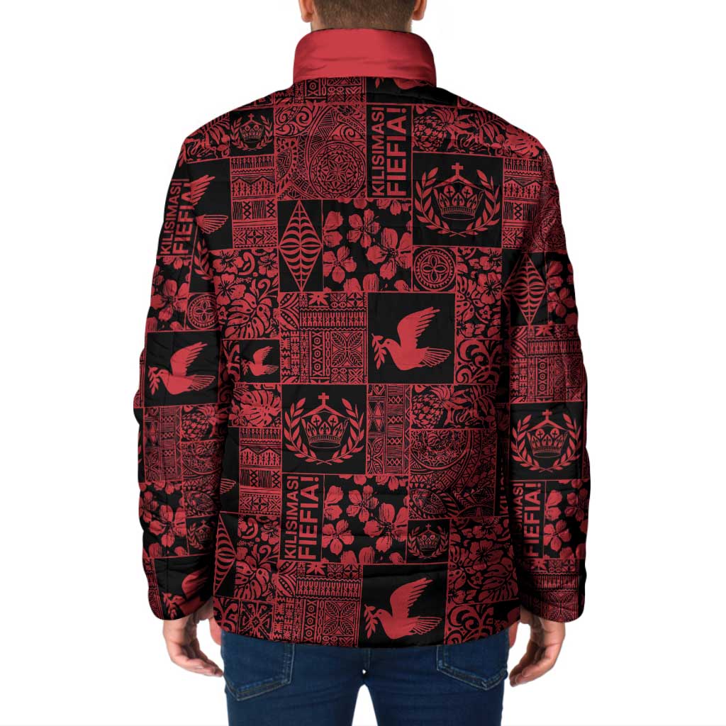 Black Tonga Kilisimasi Fiefia Padded Jacket Pacific Patchwork Xmas Vibes LT9 - Polynesian Pride