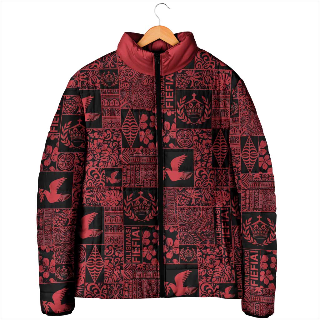 Black Tonga Kilisimasi Fiefia Padded Jacket Pacific Patchwork Xmas Vibes LT9 - Polynesian Pride