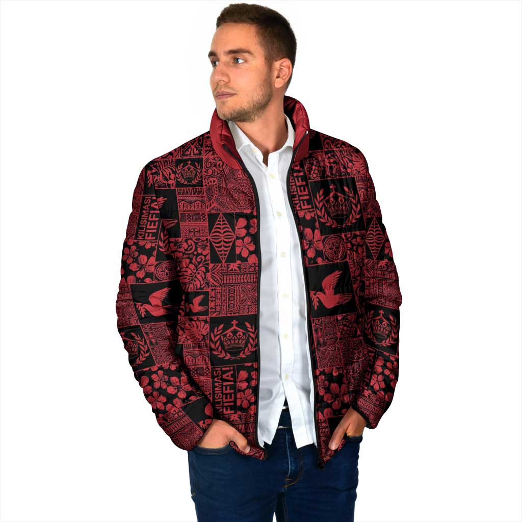 Black Tonga Kilisimasi Fiefia Padded Jacket Pacific Patchwork Xmas Vibes LT9 - Polynesian Pride