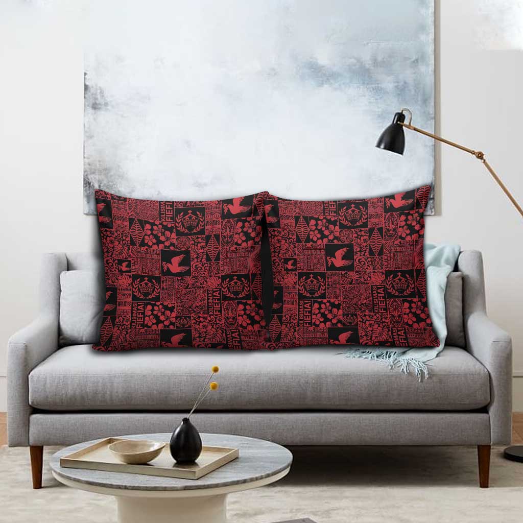 Black Tonga Kilisimasi Fiefia Pillow Cover Pacific Patchwork Xmas Vibes - Polynesian Pride