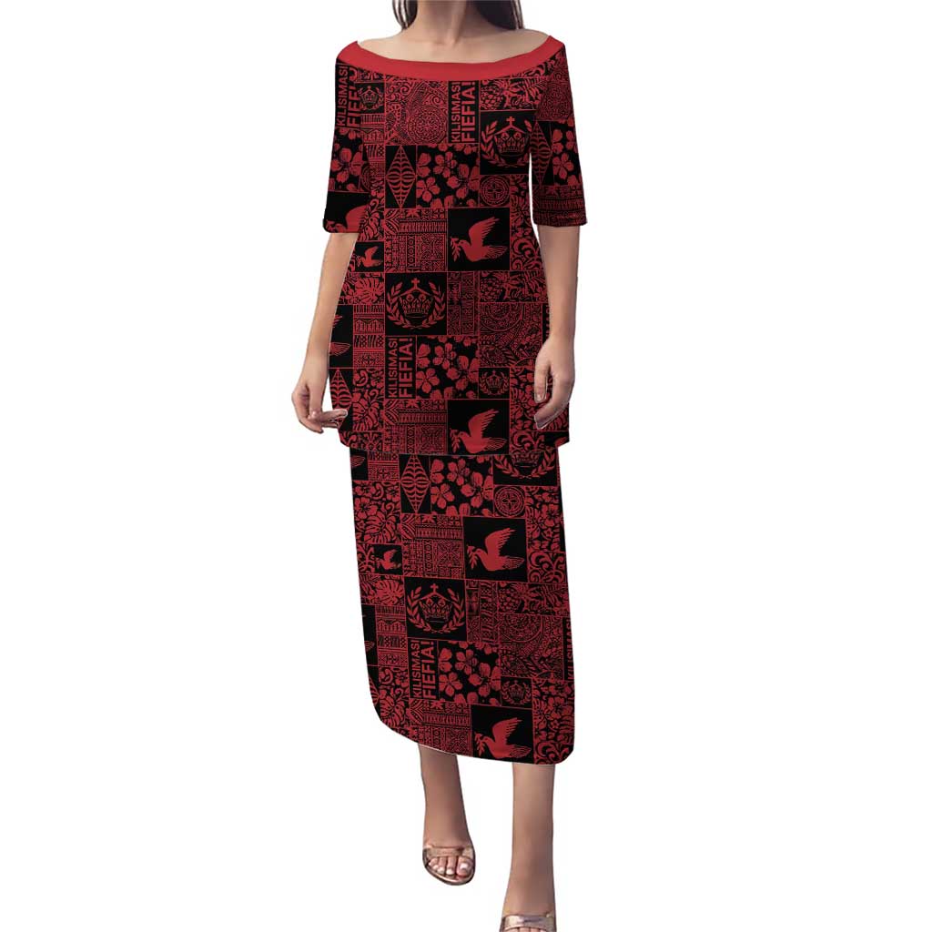 Black Tonga Kilisimasi Fiefia Puletasi Pacific Patchwork Xmas Vibes - Polynesian Pride