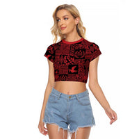 Black Tonga Kilisimasi Fiefia Raglan Cropped T Shirt Pacific Patchwork Xmas Vibes - Polynesian Pride