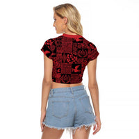 Black Tonga Kilisimasi Fiefia Raglan Cropped T Shirt Pacific Patchwork Xmas Vibes - Polynesian Pride