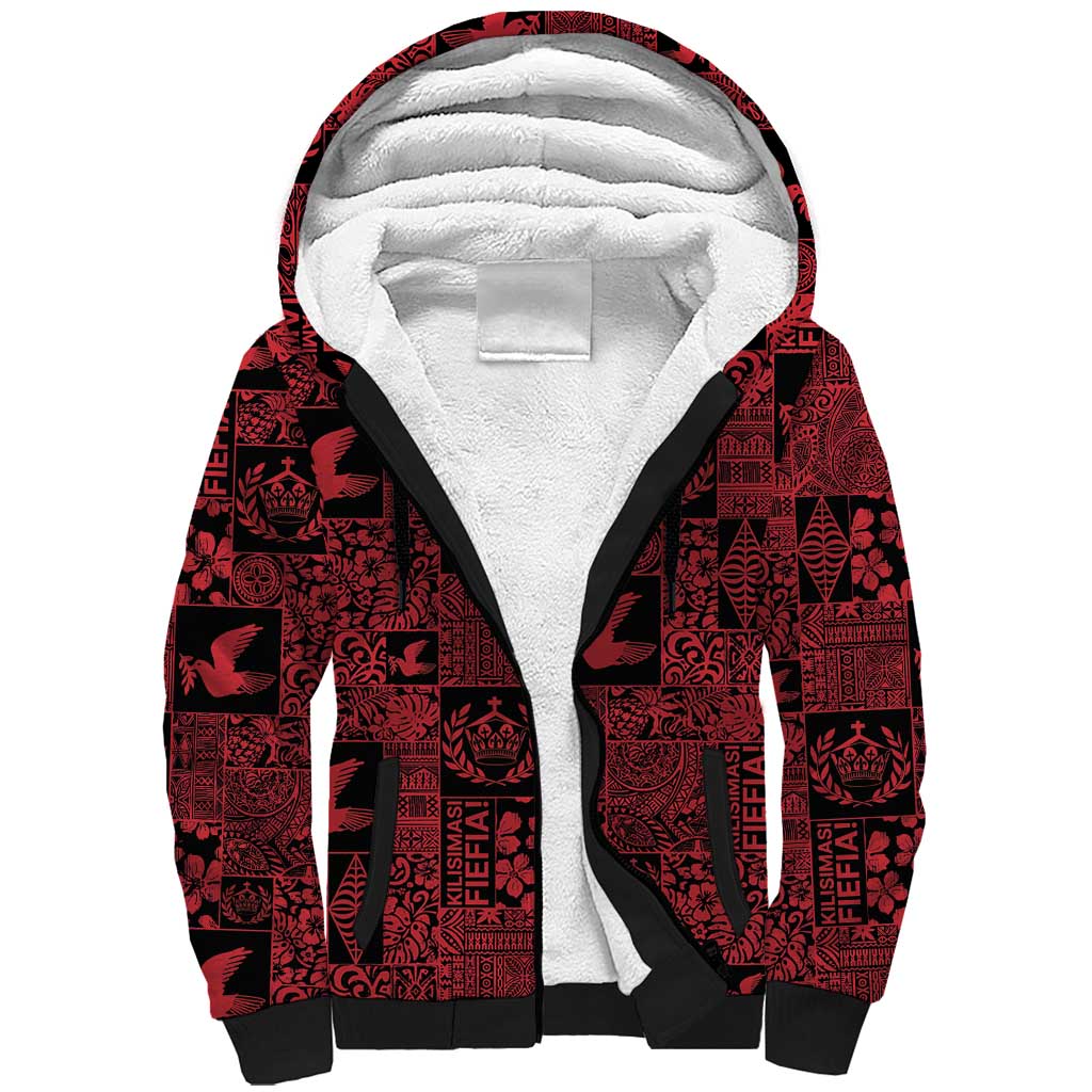 Black Tonga Kilisimasi Fiefia Sherpa Hoodie Pacific Patchwork Xmas Vibes LT9 Unisex Black - Polynesian Pride