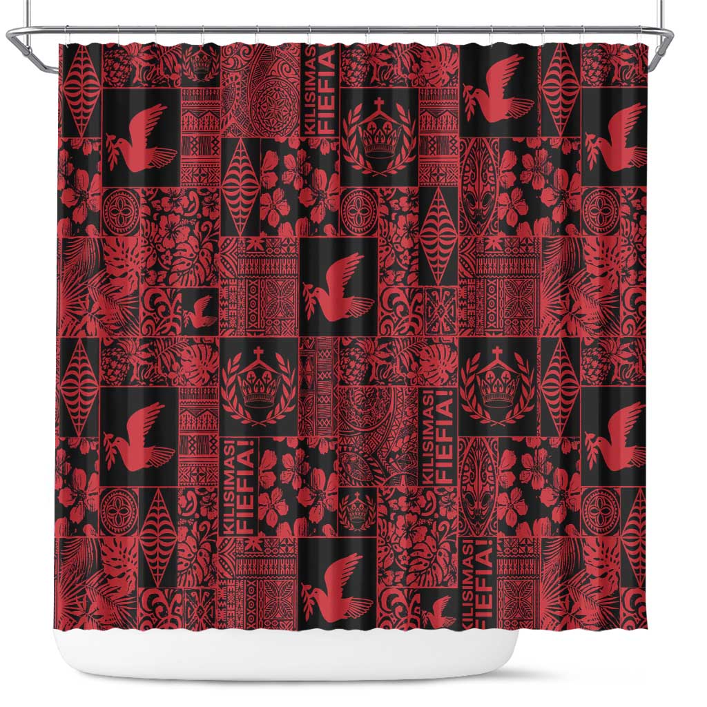 Black Tonga Kilisimasi Fiefia Shower Curtain Pacific Patchwork Xmas Vibes LT9 Black - Polynesian Pride