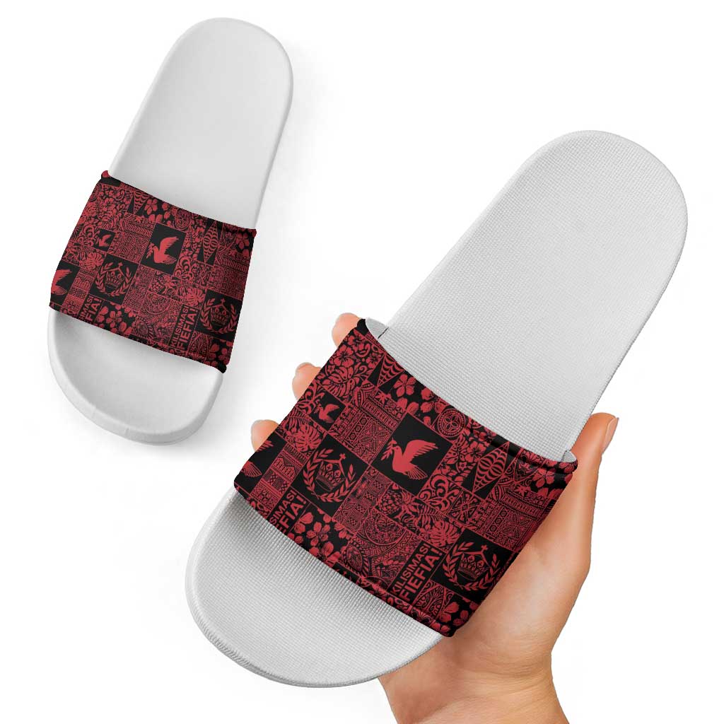 Black Tonga Kilisimasi Fiefia Slide Sandals Pacific Patchwork Xmas Vibes - Polynesian Pride
