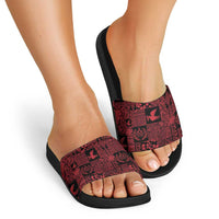 Black Tonga Kilisimasi Fiefia Slide Sandals Pacific Patchwork Xmas Vibes - Polynesian Pride