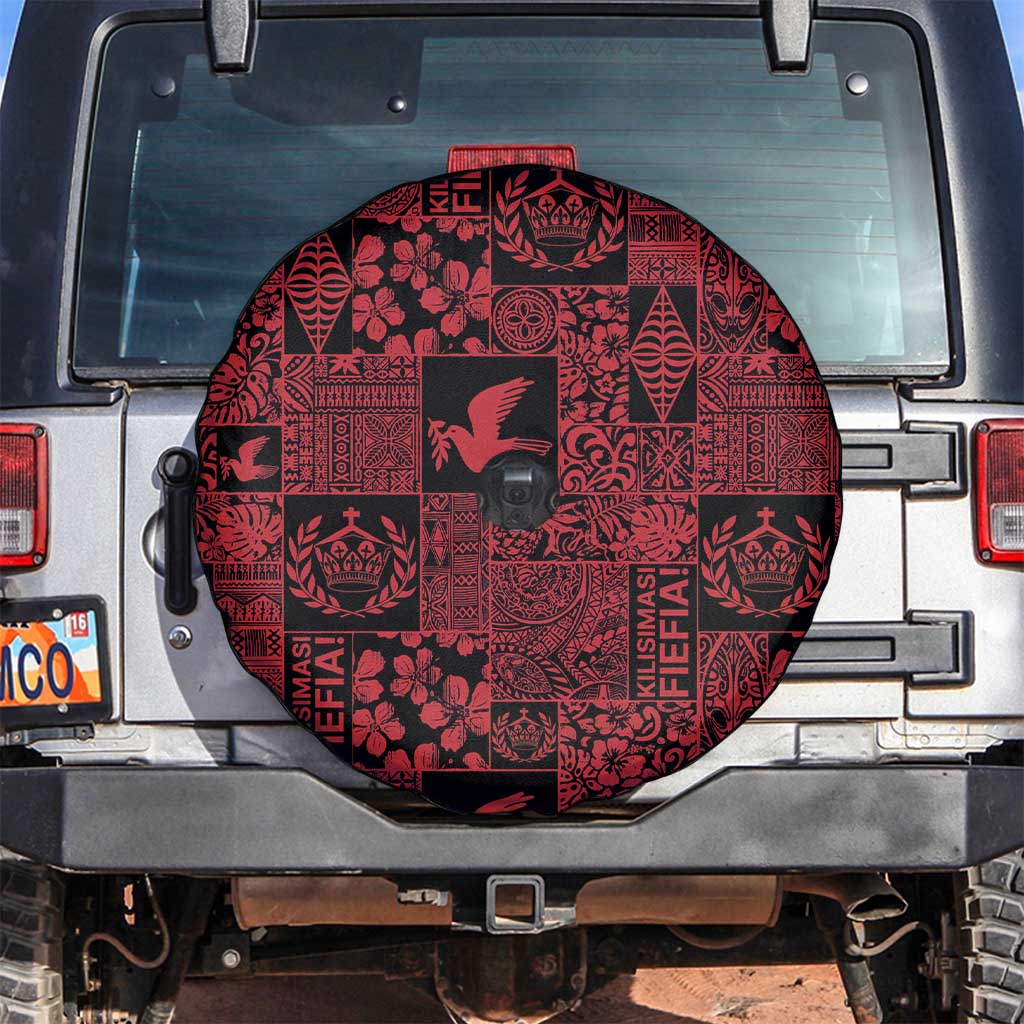 Black Tonga Kilisimasi Fiefia Spare Tire Cover Pacific Patchwork Xmas Vibes LT9 Black - Polynesian Pride