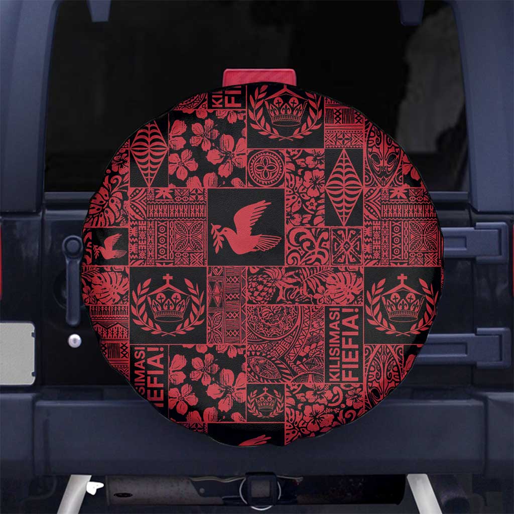 Black Tonga Kilisimasi Fiefia Spare Tire Cover Pacific Patchwork Xmas Vibes LT9 No hole Black - Polynesian Pride