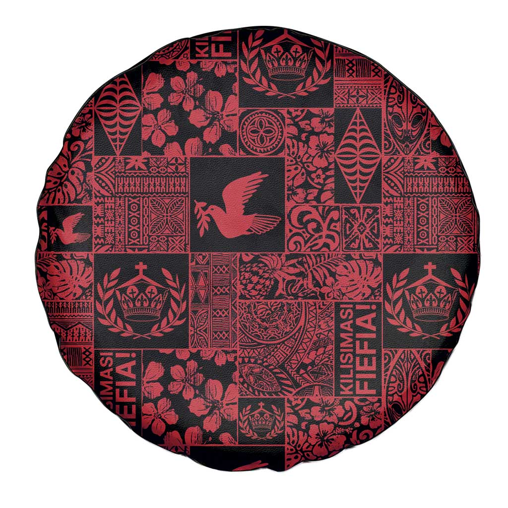 Black Tonga Kilisimasi Fiefia Spare Tire Cover Pacific Patchwork Xmas Vibes LT9 - Polynesian Pride
