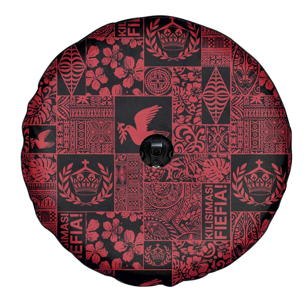 Black Tonga Kilisimasi Fiefia Spare Tire Cover Pacific Patchwork Xmas Vibes LT9 - Polynesian Pride