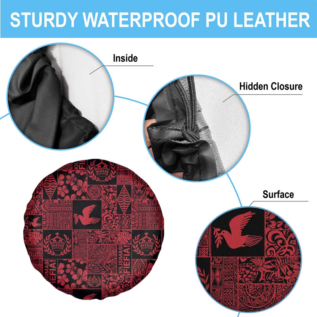 Black Tonga Kilisimasi Fiefia Spare Tire Cover Pacific Patchwork Xmas Vibes LT9 - Polynesian Pride