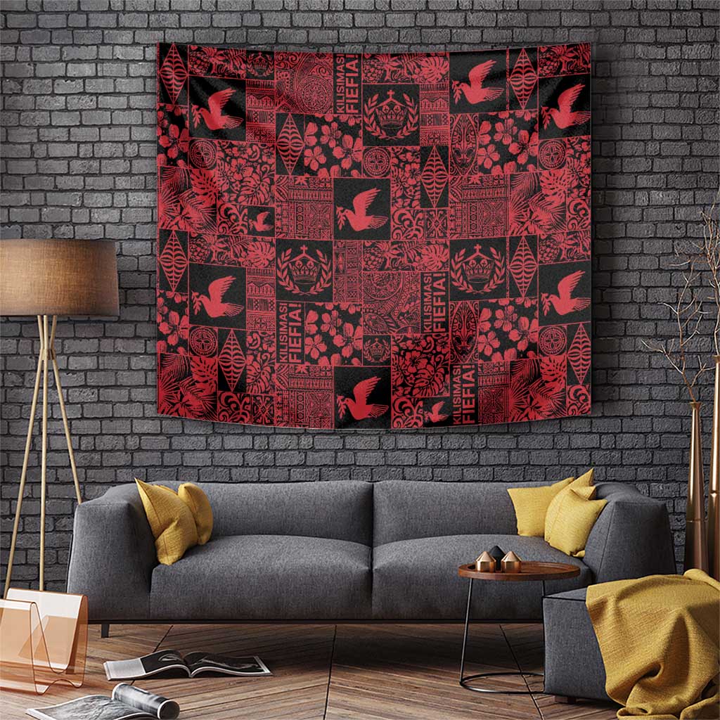 Black Tonga Kilisimasi Fiefia Tapestry Pacific Patchwork Xmas Vibes LT9 Black - Polynesian Pride