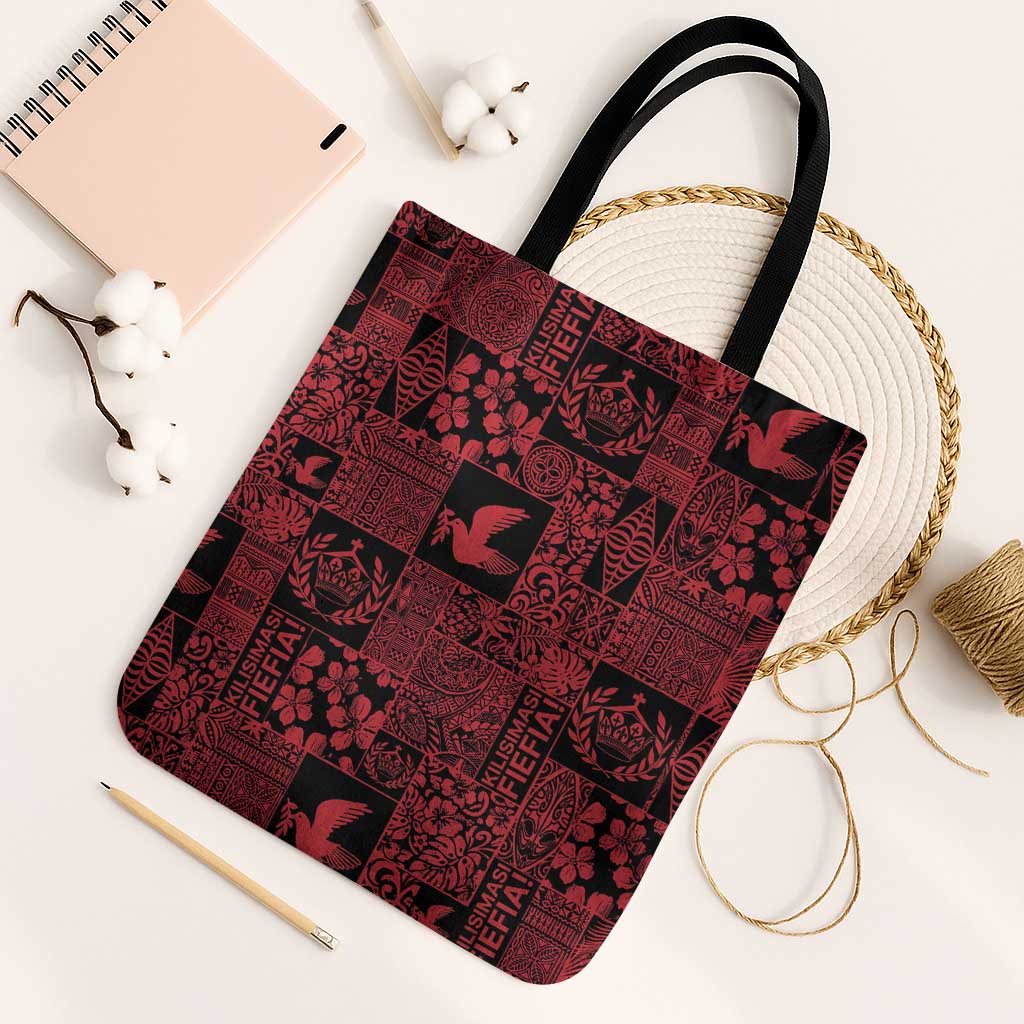 Black Tonga Kilisimasi Fiefia Tote Bag Pacific Patchwork Xmas Vibes - Polynesian Pride