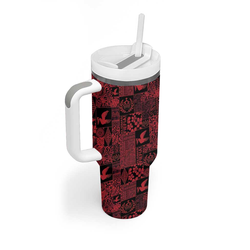 Black Tonga Kilisimasi Fiefia Tumbler With Handle Pacific Patchwork Xmas Vibes - Polynesian Pride