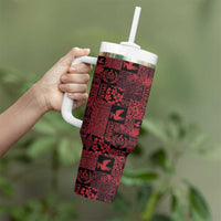 Black Tonga Kilisimasi Fiefia Tumbler With Handle Pacific Patchwork Xmas Vibes - Polynesian Pride